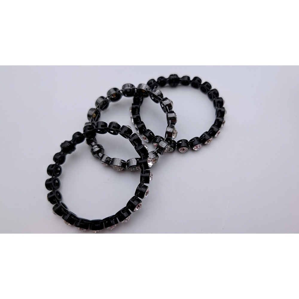 Black Magnetic Rhinestone Bracelet Set Clear Crystal Gunmetal Stackable 3 Piece